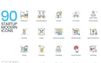 90 Startup Icons - ColorPop Series Set
