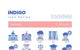 92 University Icons - Indigo Series Set