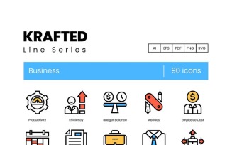 90 Business Icons - Krafted Series Set