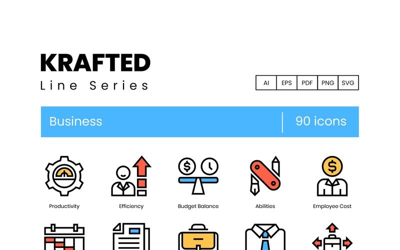 90 Business Icons - Krafted Series Set Icon Set
