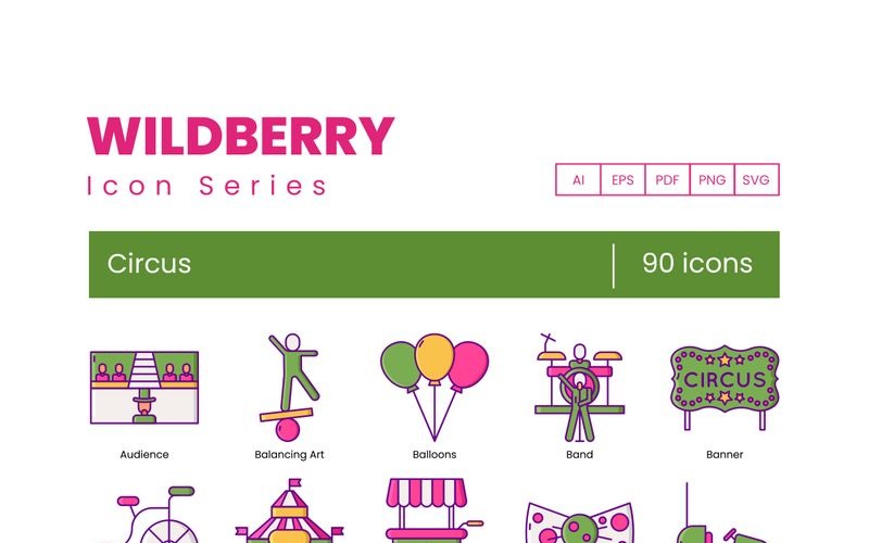 90 Circus Icons - Wildberry Series Set Icon Set
