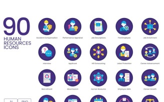 90 Human Resources Icons - Orchid Series Set