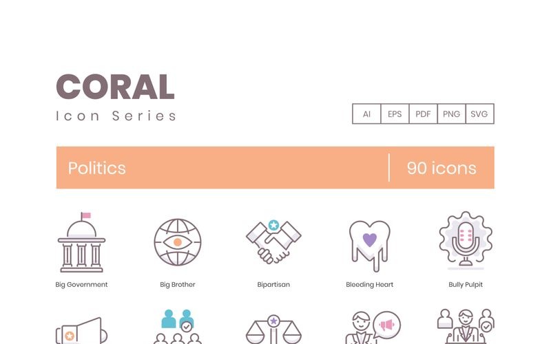 90 Politics Icons - Coral Series Set Icon Set
