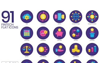 91 Fintech Icons - Orchid Series Set