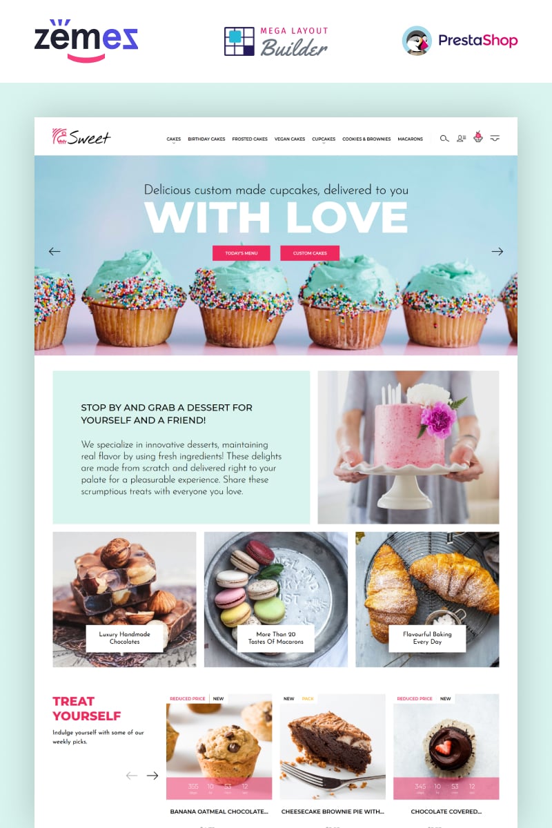 Responsive Sweet Dreams - Cake Shop PrestaShop Template #89662 - Ekran resmi