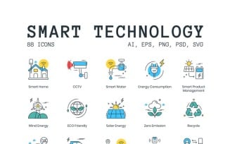 88 Smart Technology Icons - ColorPop Series Set