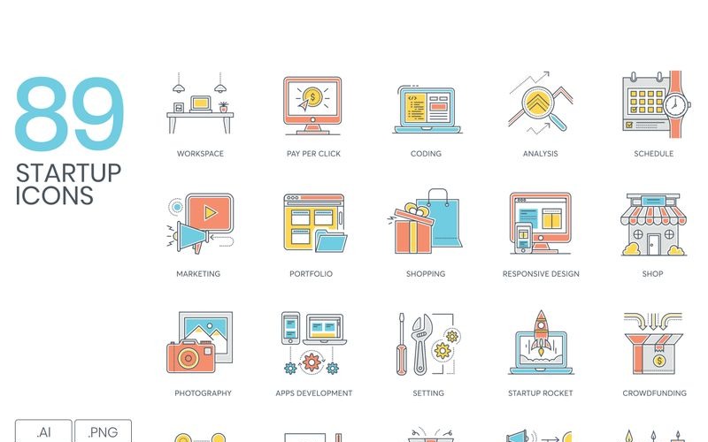 89 Startup Icons - ColorLine Series Set Icon Set