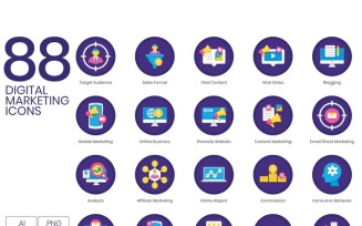 88 Digital Marketing Icons - Orchid Series Set
