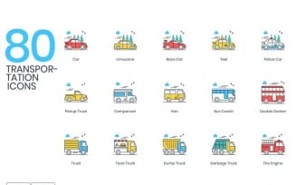 80 Transportation Icons - ColorPop Series Set