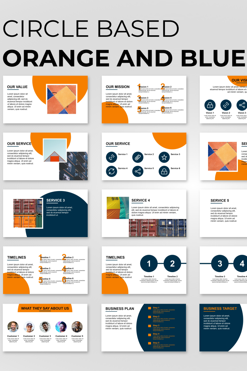 Circle Based Orange Presentation PowerPoint template