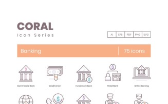 75 Banking Icons - Coral Series Set