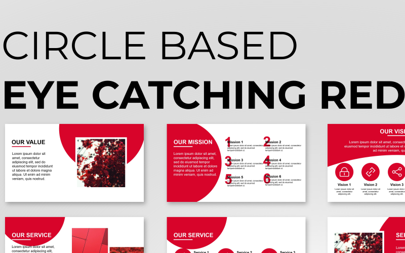 Circle Based Red Presentation PowerPoint template PowerPoint Template