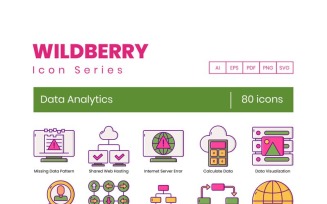 80 Data Analytics Icons - Wildberry Series Set