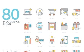 80 E-commerce Icons - Color Line Series Set