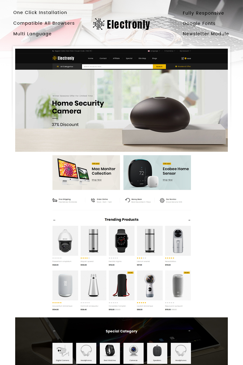 "Electronly - Digital Store" - адаптивний OpenCart шаблон №89830