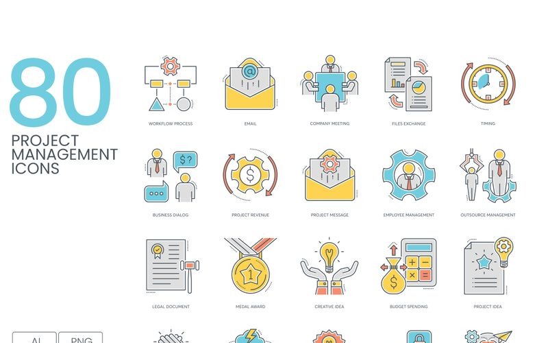 80 Project Management Icons - ColorLine Series Set Icon Set