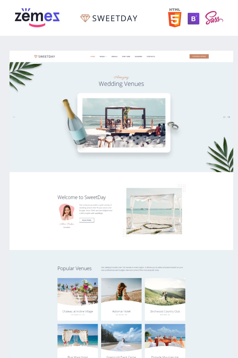 "SweetDay - Wedding Venue Agency" modèle web adaptatif #89829