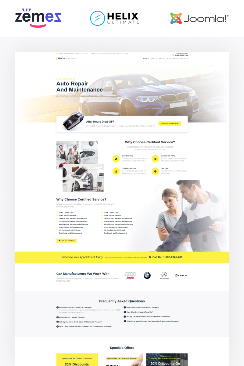 Tema Joomla Responsive #89808 "ReCar - Auto Repair Multipage Clean"