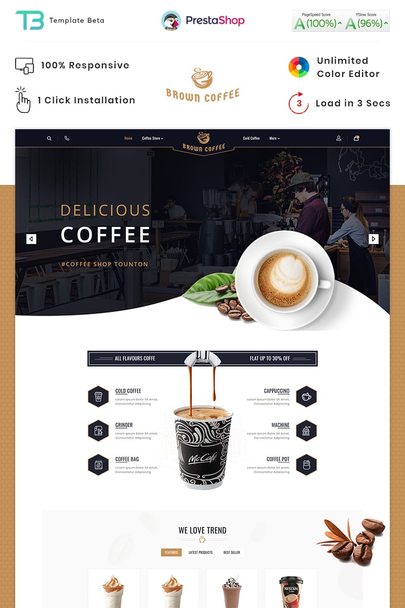 Tema PrestaShop Responsive #89832 "Brown Coffee - The Coffee"