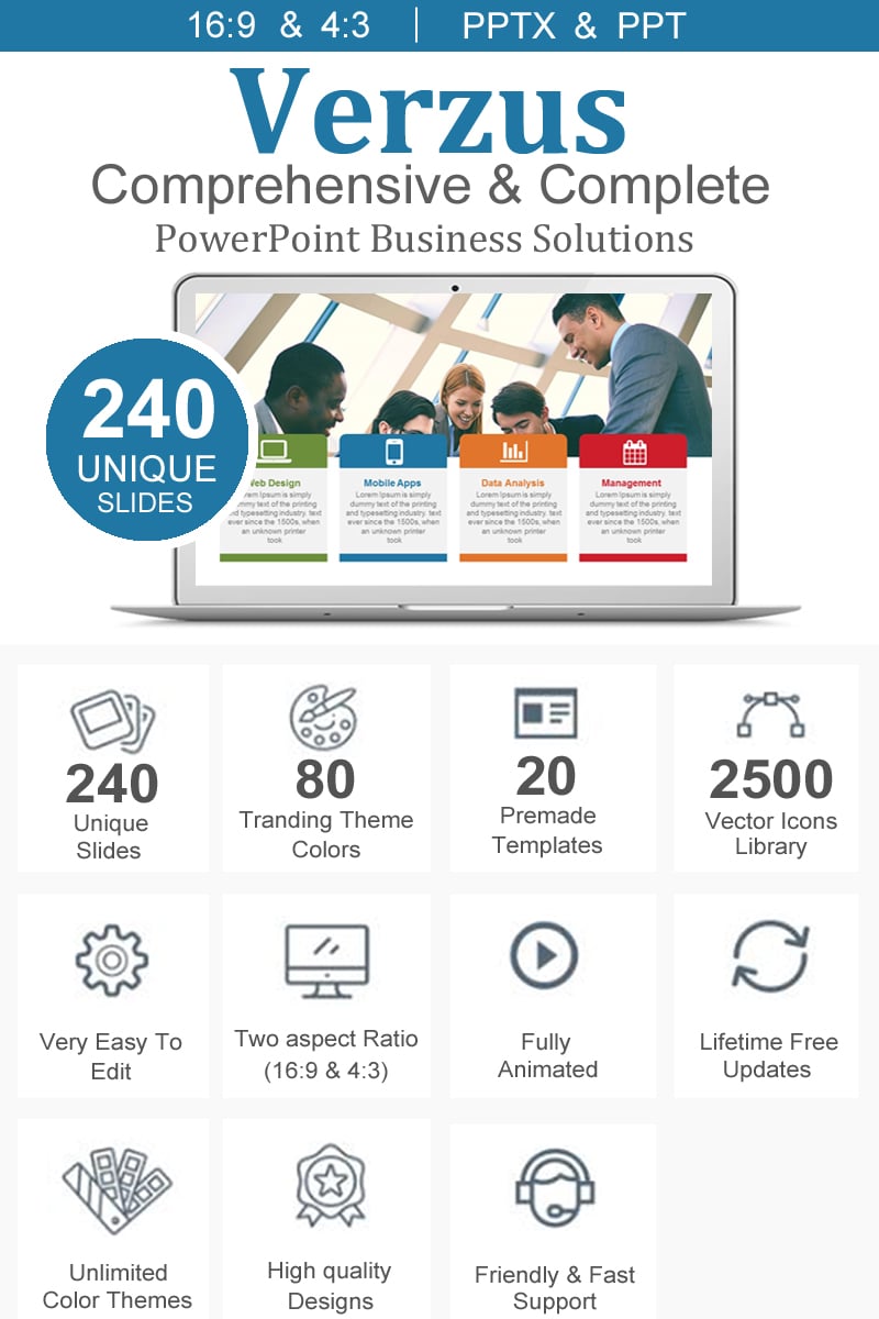"Verzus - Creative & Minimal Presentation" Premium PowerPoint Template №89844 - screenshot