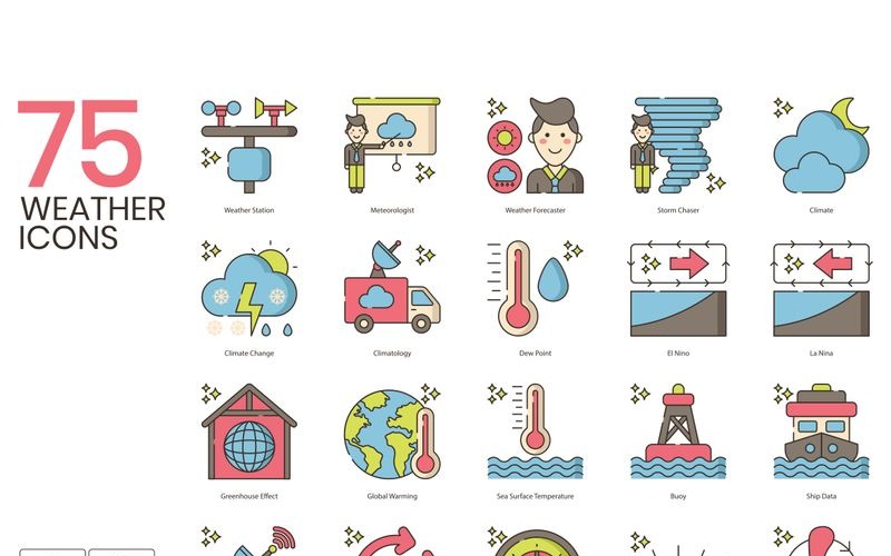 75 Weather Icons - Hazel Series Set Icon Set