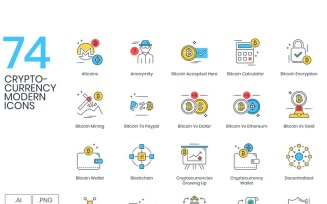 74 Cryptocurrency Icons - ColorPop Series Set
