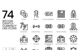 74 Cryptocurrency Line Icons Set