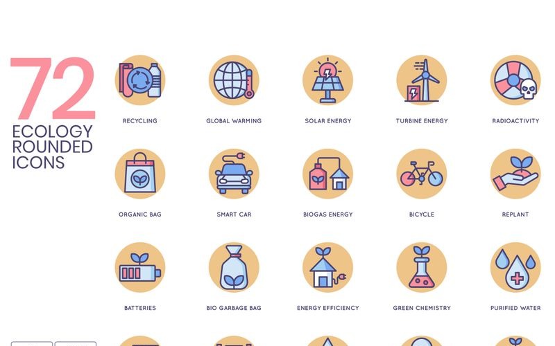72 Ecology Icons - Butterscotch Series Set Icon Set