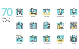 70 Space Icons - Aqua Series Set