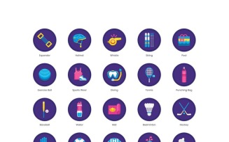 70 Sports Equipment Icons - Orchid Series Set
