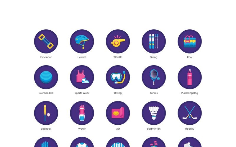 70 Sports Equipment Icons - Orchid Series Set Icon Set