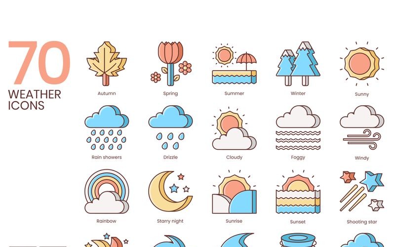 70 Weather Icons - Honey Series Set Icon Set