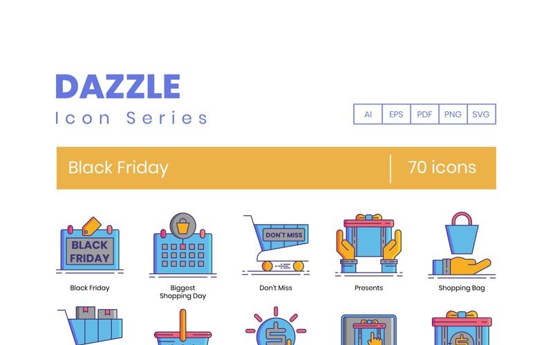 70 Black Friday Icons - Dazzle Series Set Icon Set