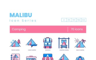 70 Camping Icons - Malibu Series Set