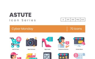 70 Cyber Monday Icons - Astute Series Set