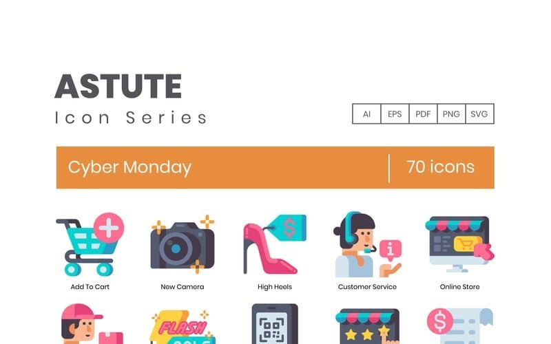 70 Cyber Monday Icons - Astute Series Set Icon Set