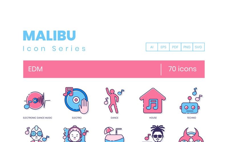 70 EDM Icons - Malibu Series Set Icon Set