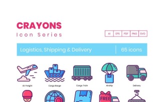 65 Logistics Icons - Crayons Series Set