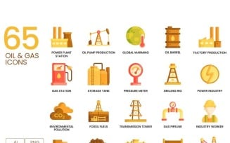 65 Oil Gas Icons - Caramel Series Set
