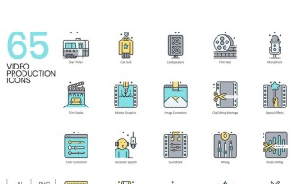 65 Video Production Icons - Aqua Series Set