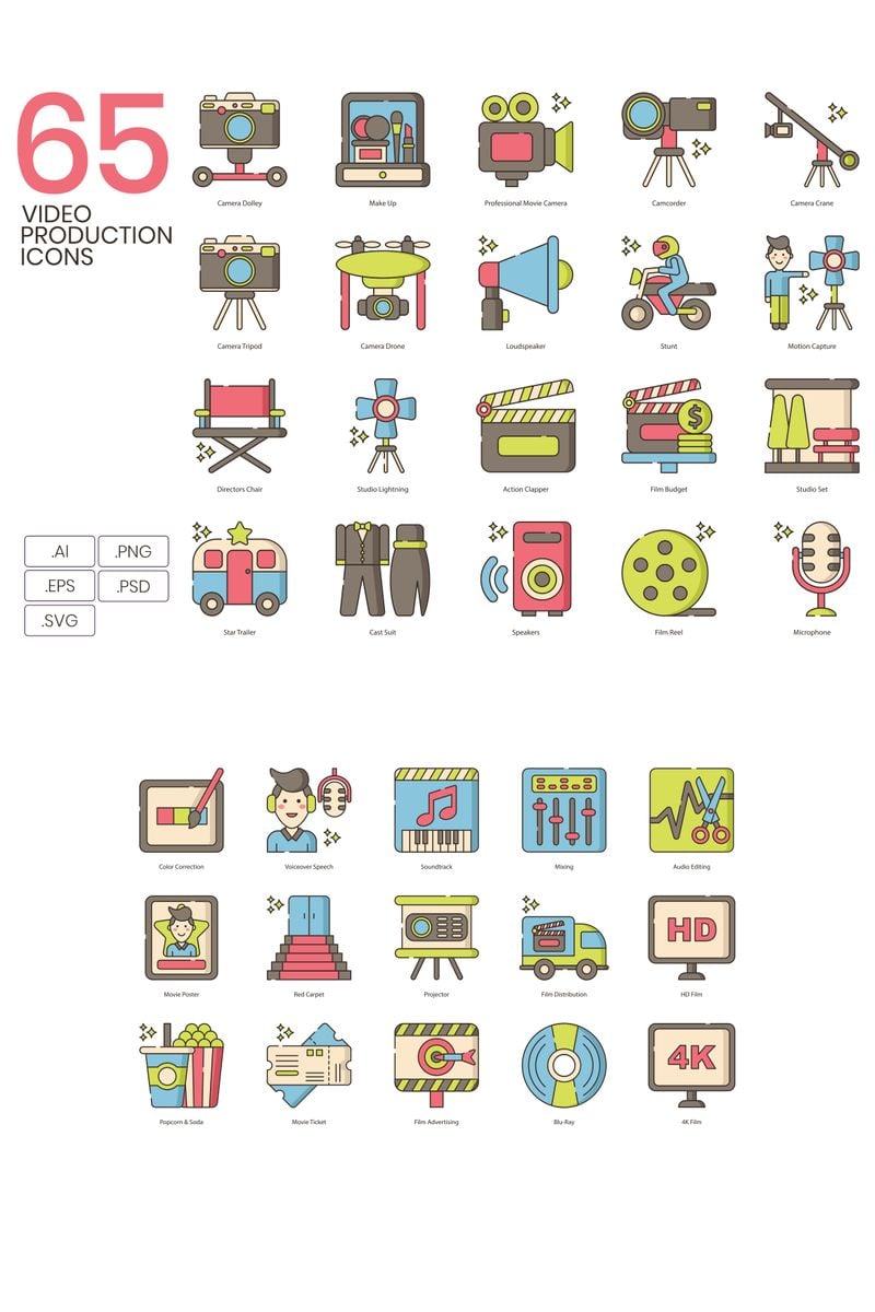65 Video Production Icons Hazel Series Iconset Template 90035