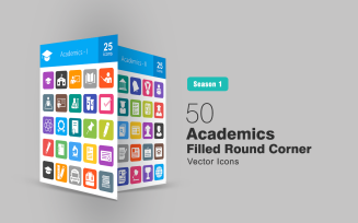 50 Academics Filled Round Corner Icon Set
