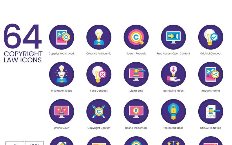64 Copyright Law Icons - Orchid Series Set Icon Set