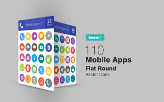 110 Mobile Apps Flat Round Icon Set