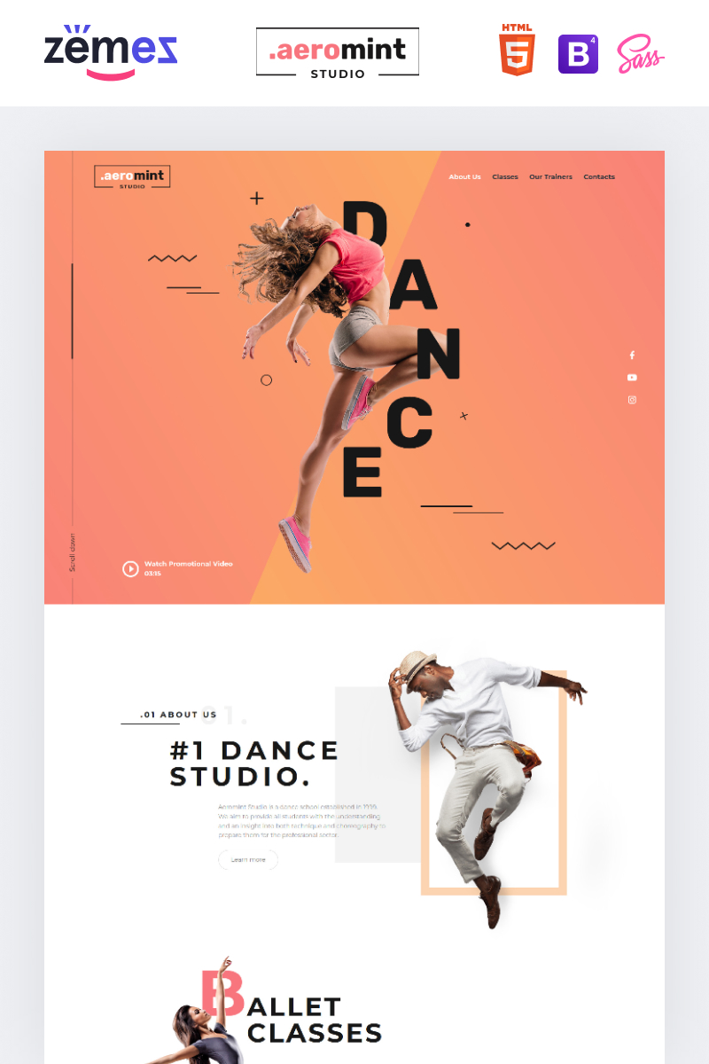 Landing Page Template namens "Aeromint - Dance Studio" #90260 - Screenshot