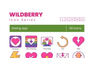60 Dating App Icons - Wildberry Series Set