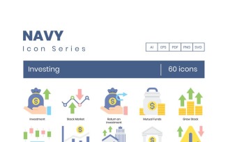 60 Investing Icons - Navy Series Set