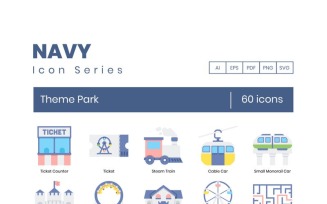 60 Theme Park Icons - Navy Series Set