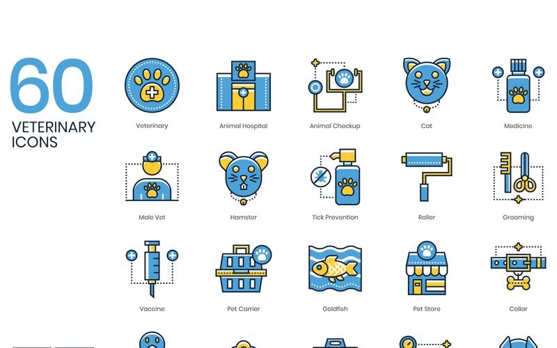 60 Veterinary Icons - Kinetic Series Set Icon Set