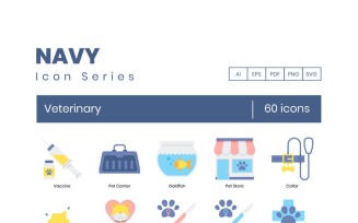 60 Veterinary Icons - Navy Series Set